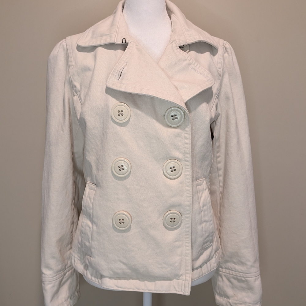 American Eagle Outfitters Women's Cream Double Breasted Pea Coat